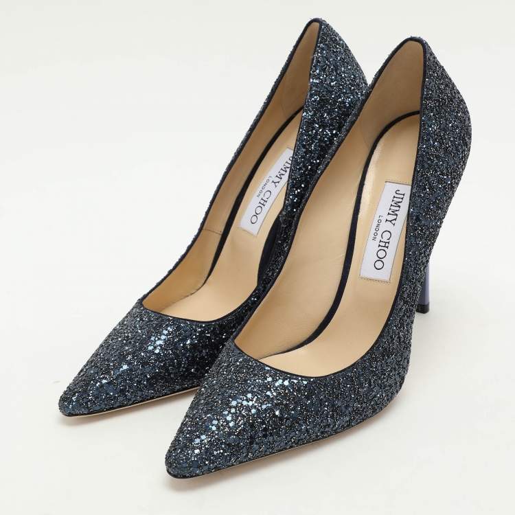 Pre Owned Jimmy Choo Blue Glitter Romy Pumps Size 39.5