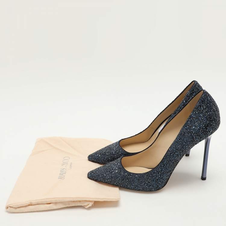 Pre Owned Jimmy Choo Blue Glitter Romy Pumps Size 39.5