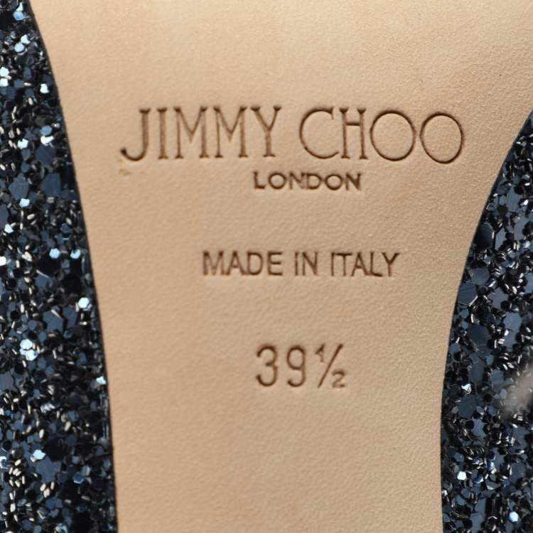 Pre Owned Jimmy Choo Blue Glitter Romy Pumps Size 39.5