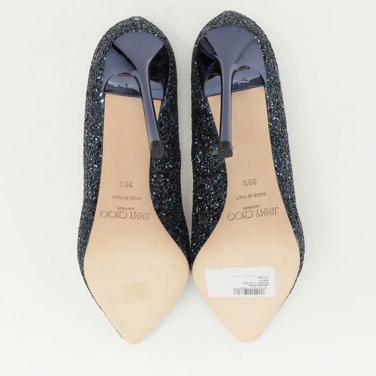 Pre Owned Jimmy Choo Blue Glitter Romy Pumps Size 39.5