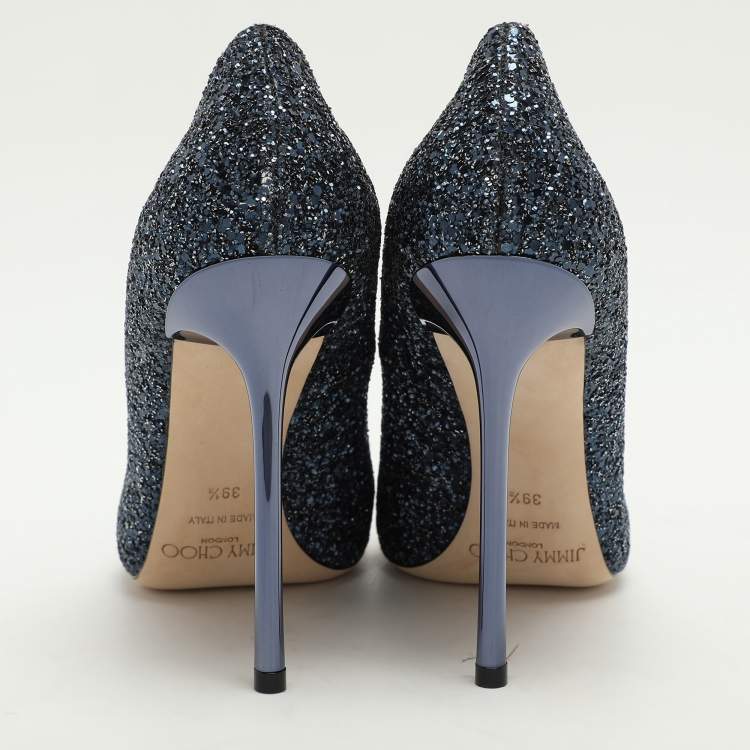 Pre Owned Jimmy Choo Blue Glitter Romy Pumps Size 39.5