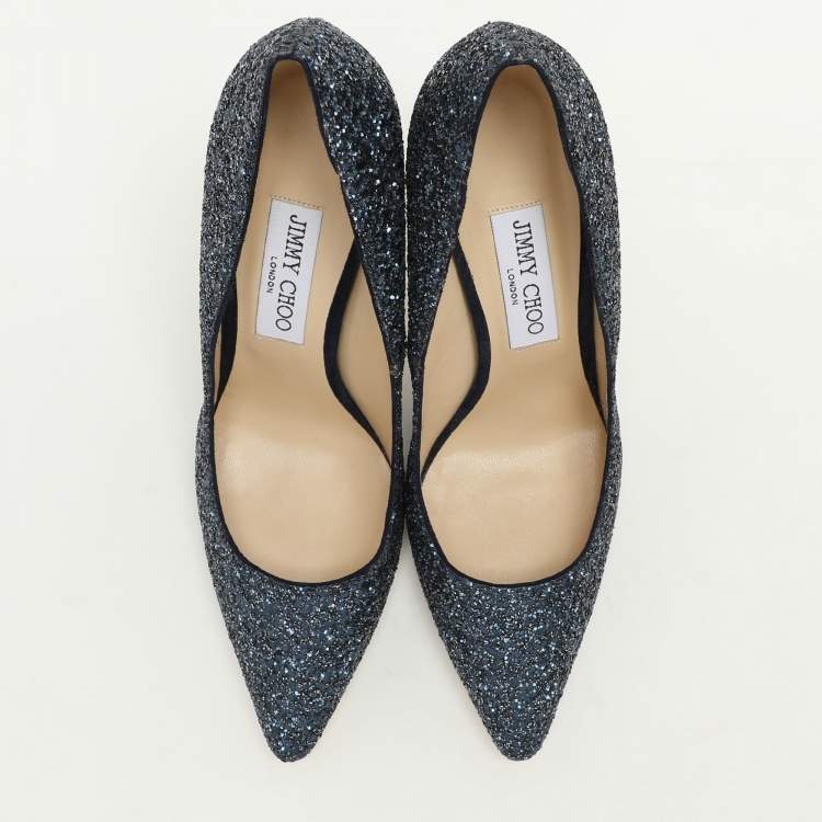 Pre Owned Jimmy Choo Blue Glitter Romy Pumps Size 39.5