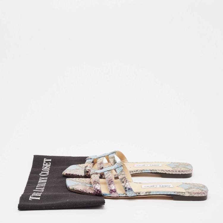 Pre Owned Jimmy Choo Multicolor Snakeskin Embossed Leather Flat Slides Size 40