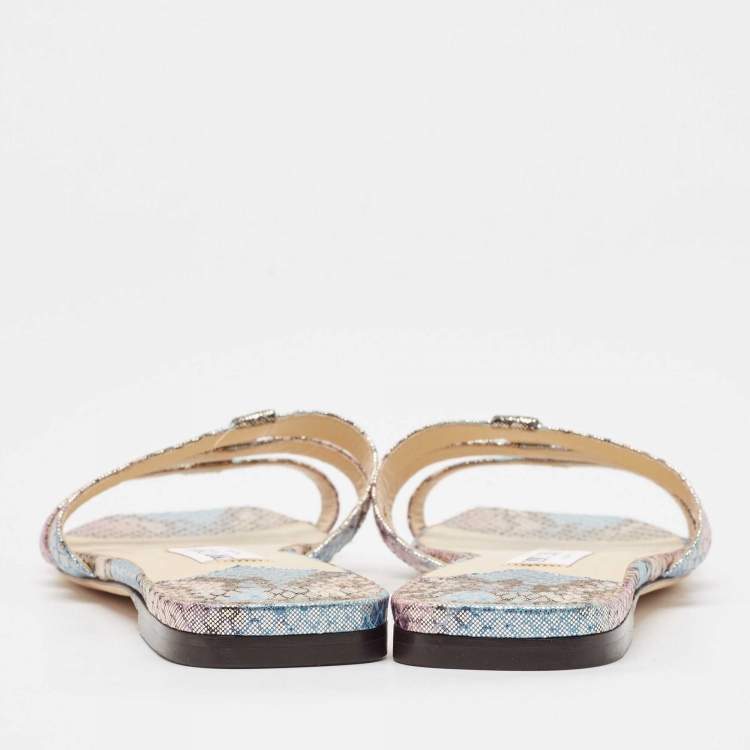 Pre Owned Jimmy Choo Multicolor Snakeskin Embossed Leather Flat Slides Size 40