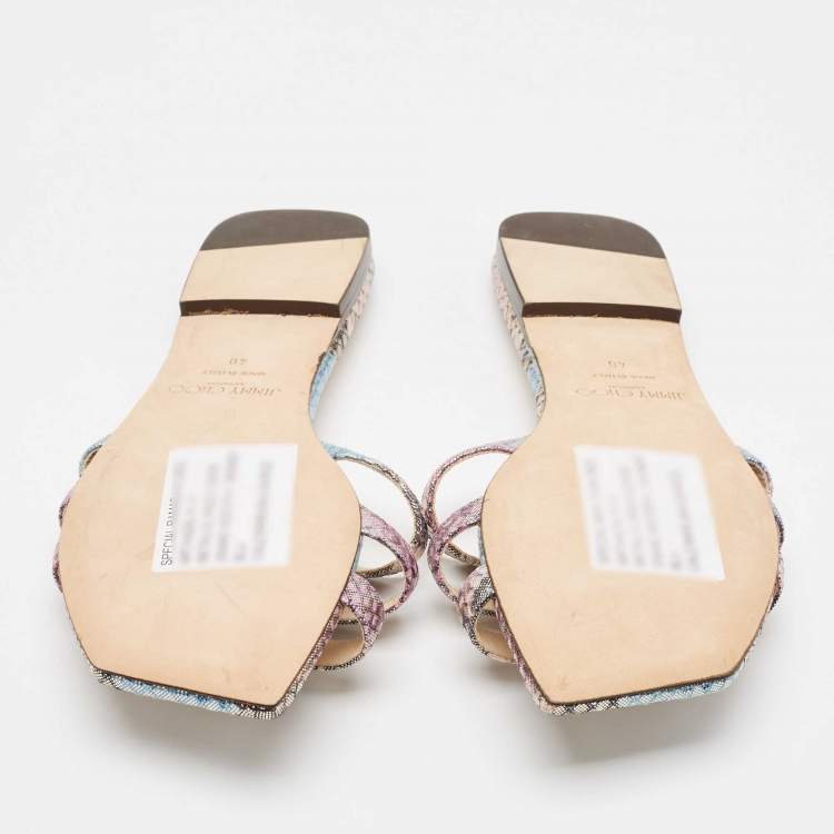 Pre Owned Jimmy Choo Multicolor Snakeskin Embossed Leather Flat Slides Size 40