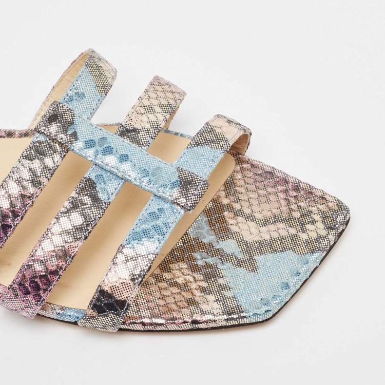 Pre Owned Jimmy Choo Multicolor Snakeskin Embossed Leather Flat Slides Size 40