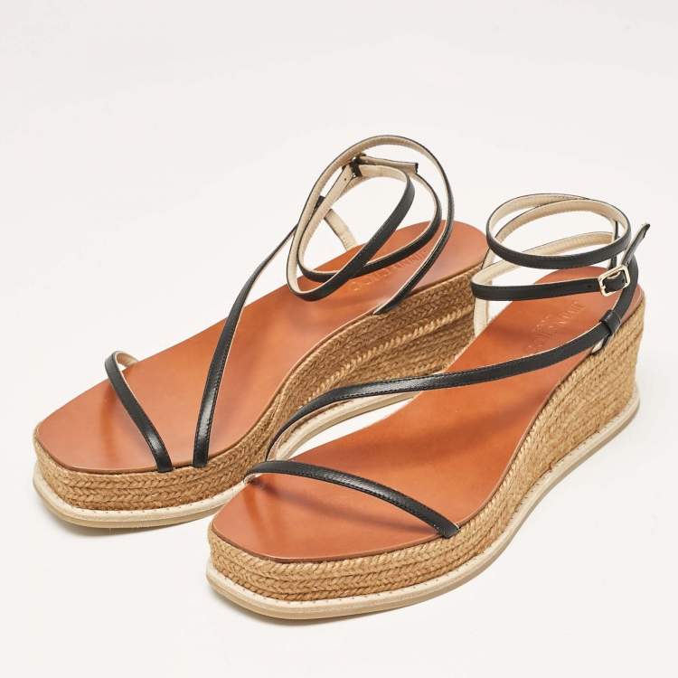 Pre Owned Jimmy Choo Black Leather Drive Wedge Sandals Size 38