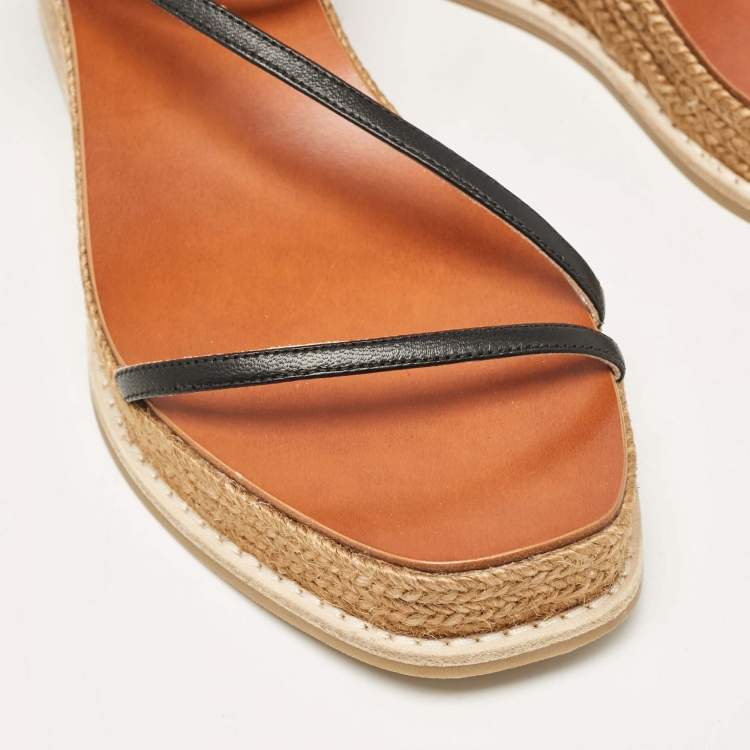 Pre Owned Jimmy Choo Black Leather Drive Wedge Sandals Size 38