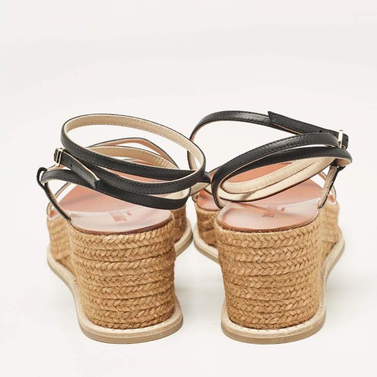 Pre Owned Jimmy Choo Black Leather Drive Wedge Sandals Size 38