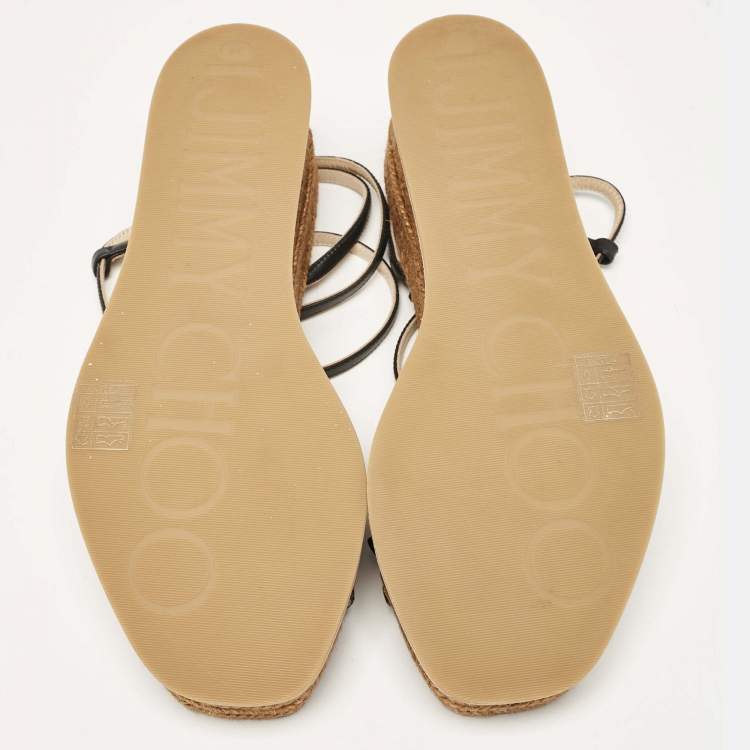 Pre Owned Jimmy Choo Black Leather Drive Wedge Sandals Size 38