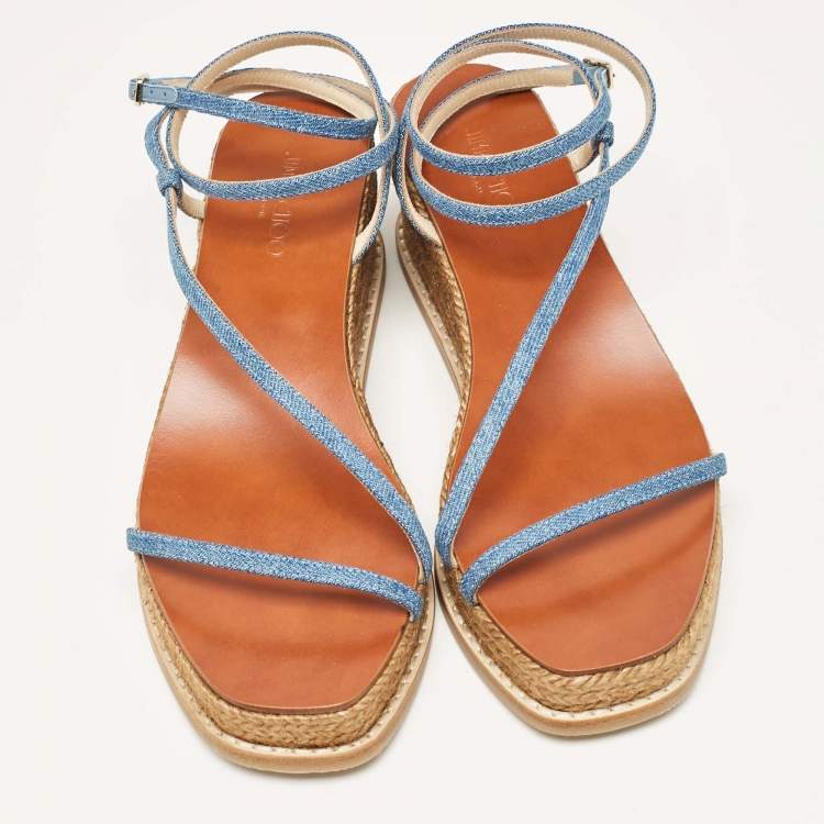 Pre Owned Jimmy Choo Blue Denim Wedge Sandals Size 38