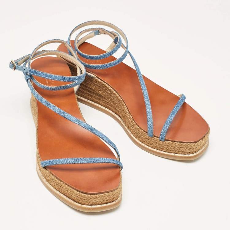 Pre Owned Jimmy Choo Blue Denim Wedge Sandals Size 38