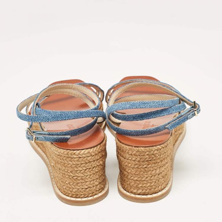 Pre Owned Jimmy Choo Blue Denim Wedge Sandals Size 38