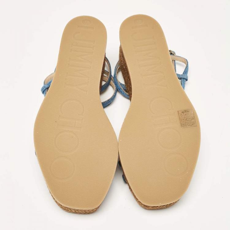 Pre Owned Jimmy Choo Blue Denim Wedge Sandals Size 38