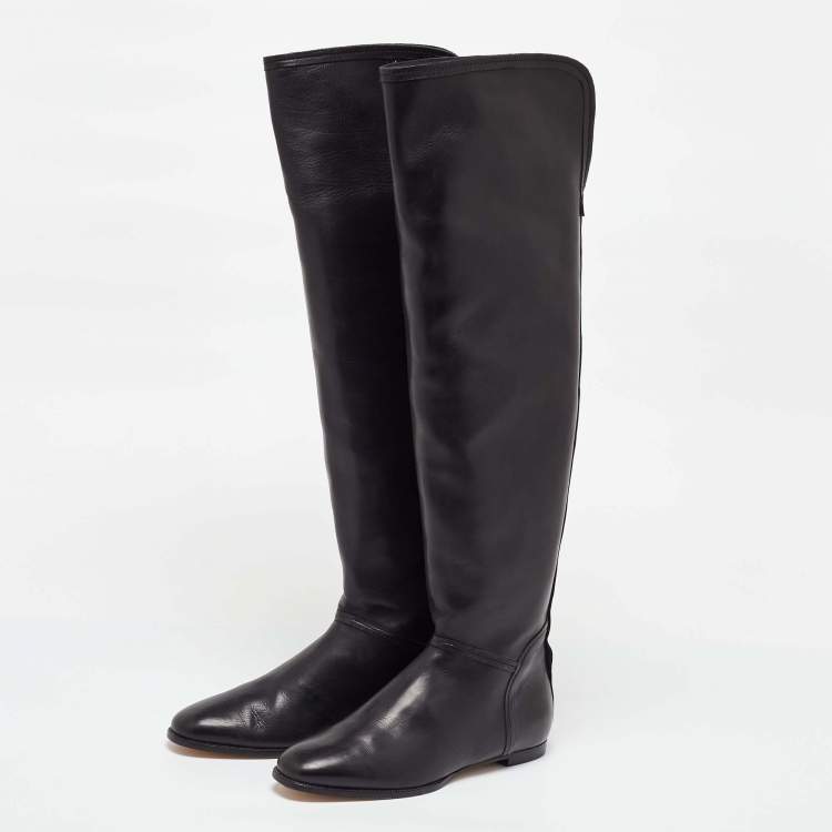 Pre Owned Jimmy Choo Black Leather Knee Length Boots Size 36