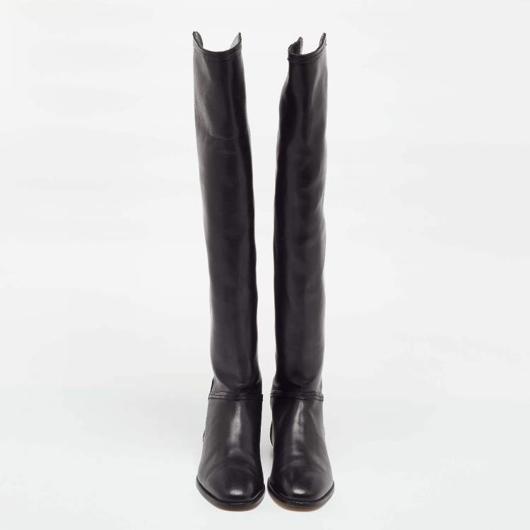Pre Owned Jimmy Choo Black Leather Knee Length Boots Size 36