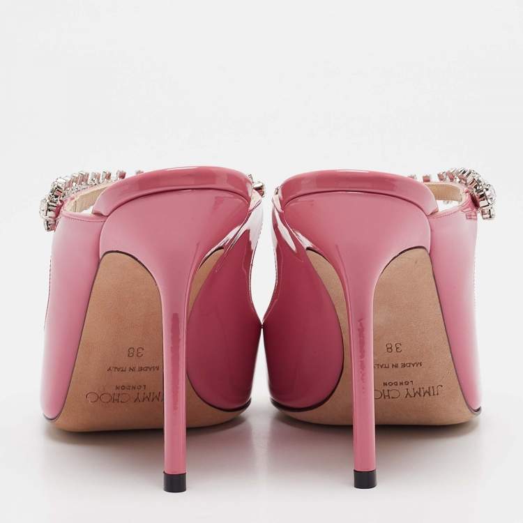 Pre Owned Jimmy Choo Candy Pink Patent Leather Bing Mules Size 38