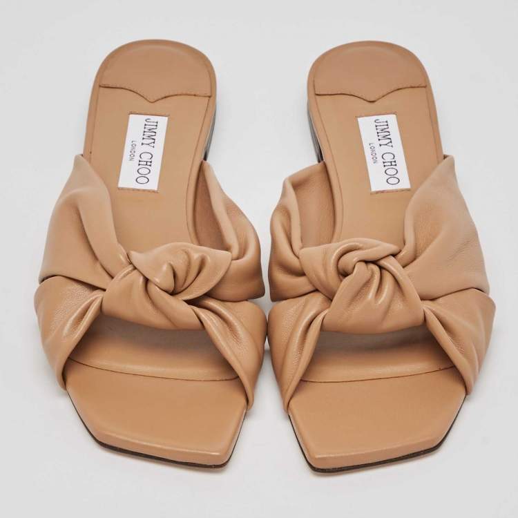Pre Owned Jimmy Choo Brown Leather Avenue Flat Sandals Size 41