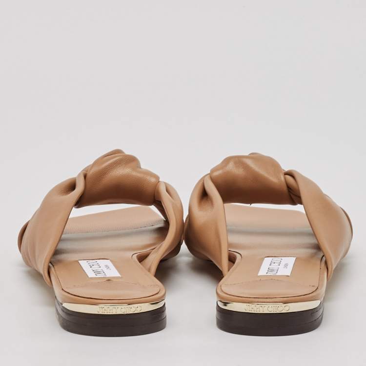 Pre Owned Jimmy Choo Brown Leather Avenue Flat Sandals Size 41