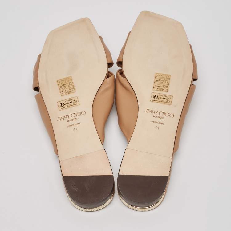 Pre Owned Jimmy Choo Brown Leather Avenue Flat Sandals Size 41