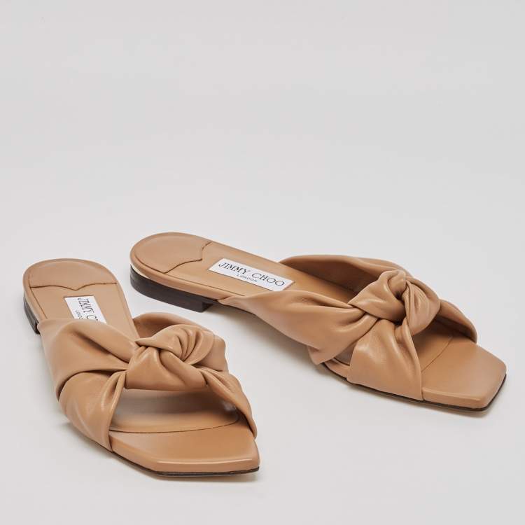 Pre Owned Jimmy Choo Brown Leather Avenue Flat Sandals Size 41