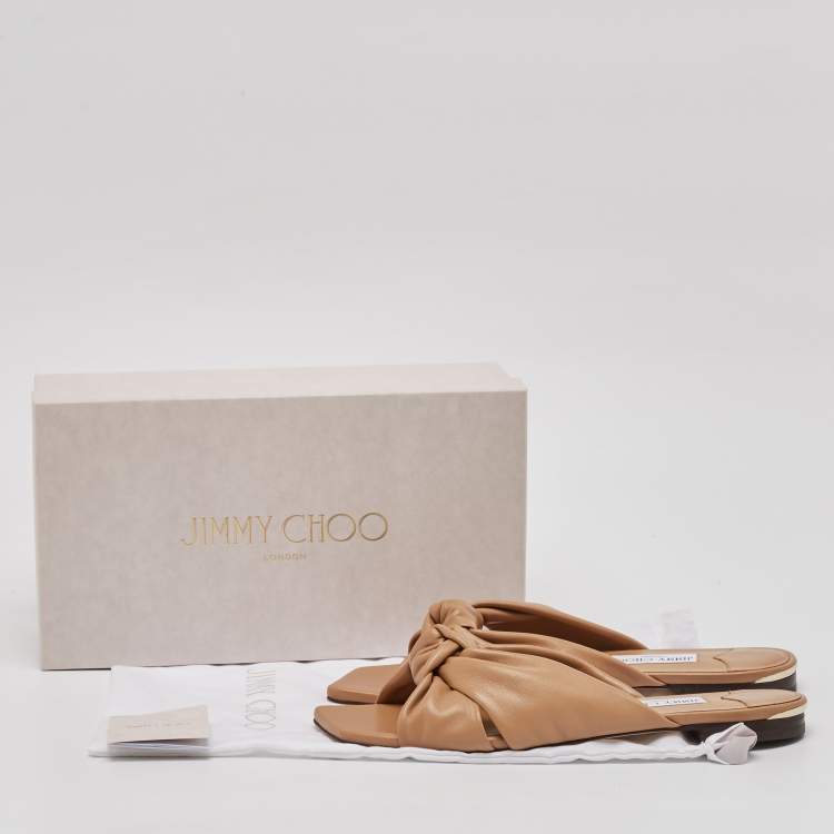 Pre Owned Jimmy Choo Brown Leather Avenue Flat Sandals Size 41