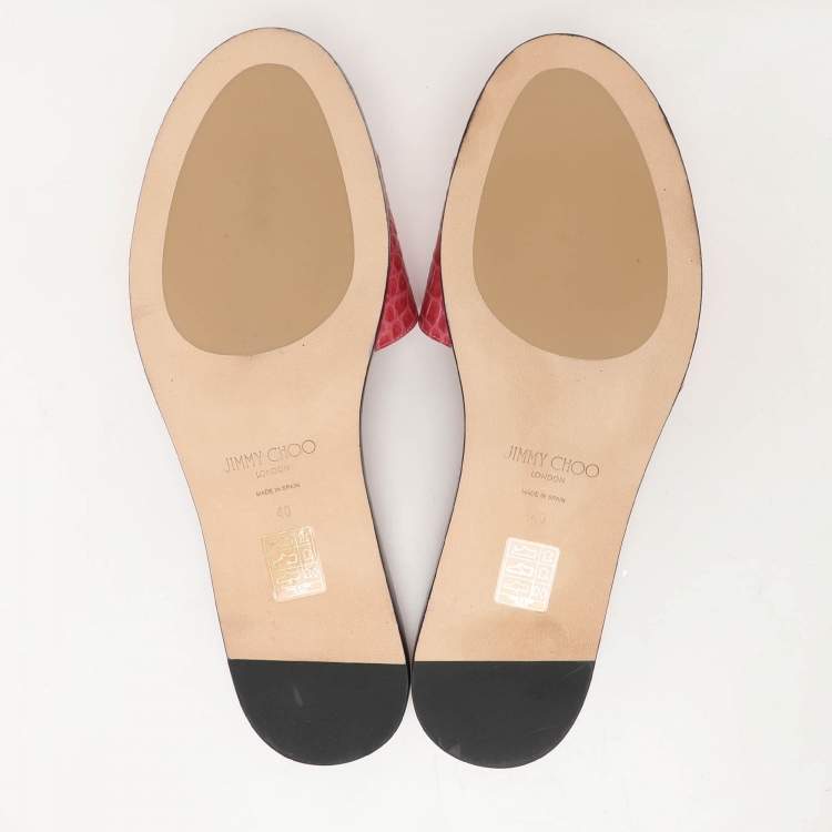 Pre Owned Jimmy Choo Pink Croc Embossed Leather Minea Slide Sandals Size 40