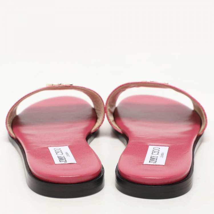 Pre Owned Jimmy Choo Pink Croc Embossed Leather Minea Slide Sandals Size 40