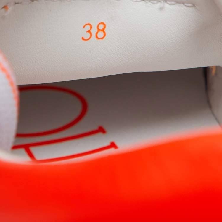 Pre Owned Jimmy Choo White/Neon Orange Leather Hawaii/F Sneakers Size 38