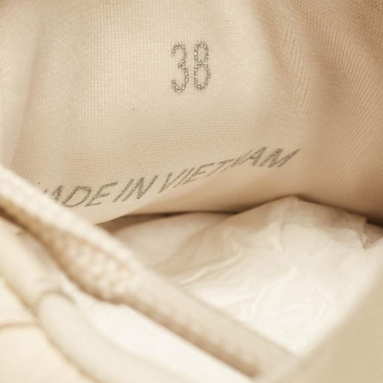 Pre Owned Jimmy Choo Beige Leather and Neoprene Memphis Sneakers Size 38