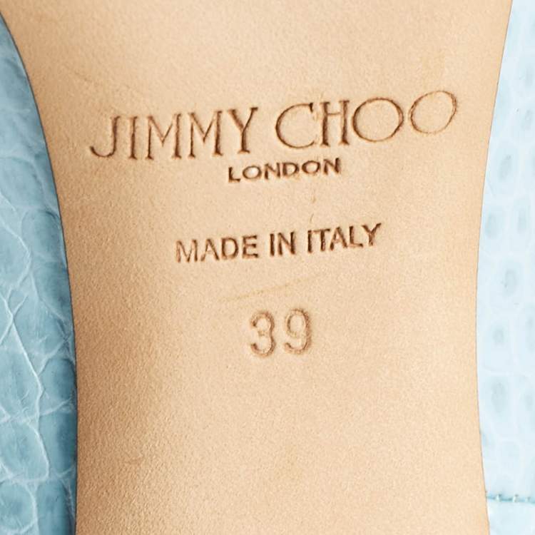 Pre Owned Jimmy Choo Blue Croc Embossed Leather Knee Length Boots Size 39