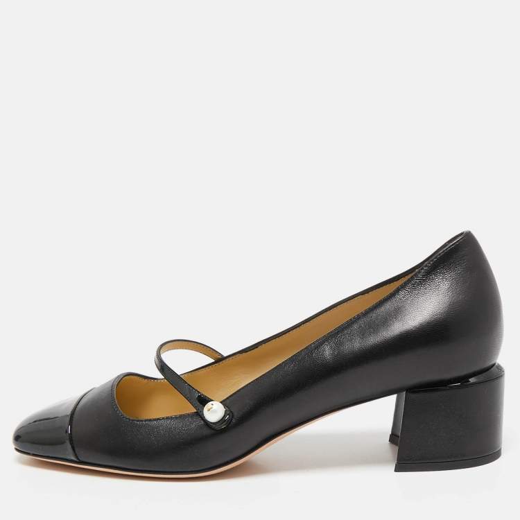Pre Owned Jimmy Choo Black Leather and Patent Leather Elisa Mary Jane Pumps Size 38.5