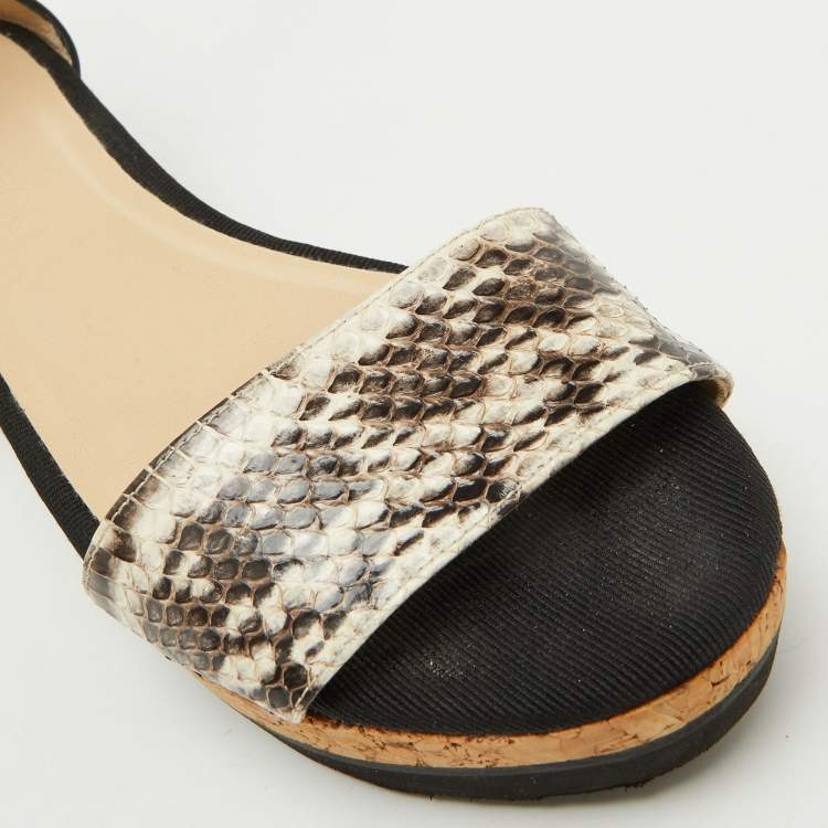 Pre Owned Jimmy Choo Black Snakeskin and Stretch Band Neat Ankle Strap Sandals Size 37.5