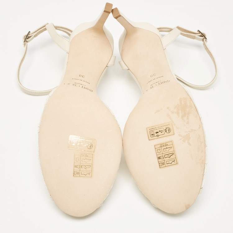 Pre Owned Jimmy Choo Off White Leather and Lace Sacora Sandals Size 38