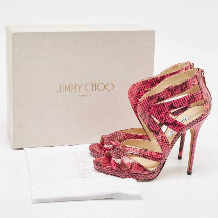 Pre Owned Jimmy Choo Pink Python Collar Platform Sandals Size 41