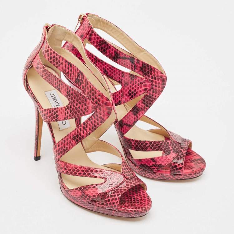 Pre Owned Jimmy Choo Pink Python Collar Platform Sandals Size 41