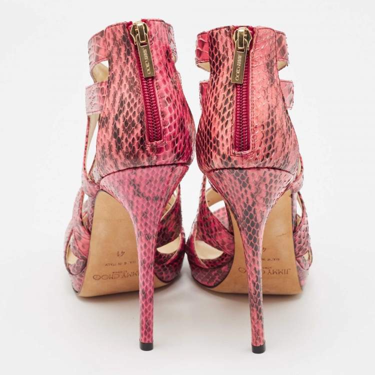 Pre Owned Jimmy Choo Pink Python Collar Platform Sandals Size 41