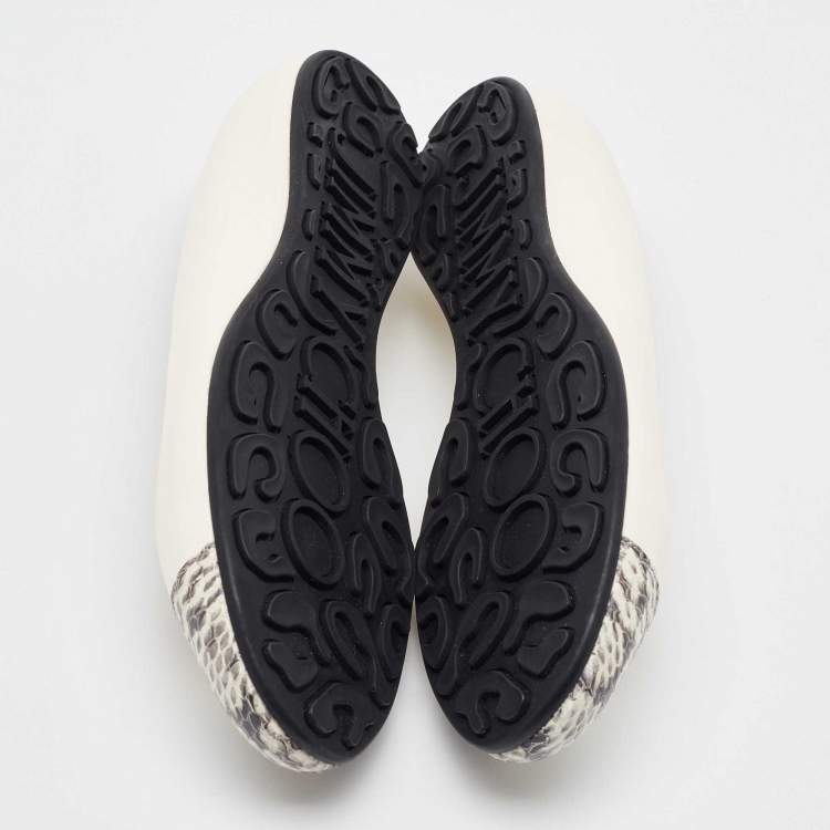 Pre Owned Jimmy Choo White Leather and Snakeskin Cap Toe Gaze Ballet Flats Size 35