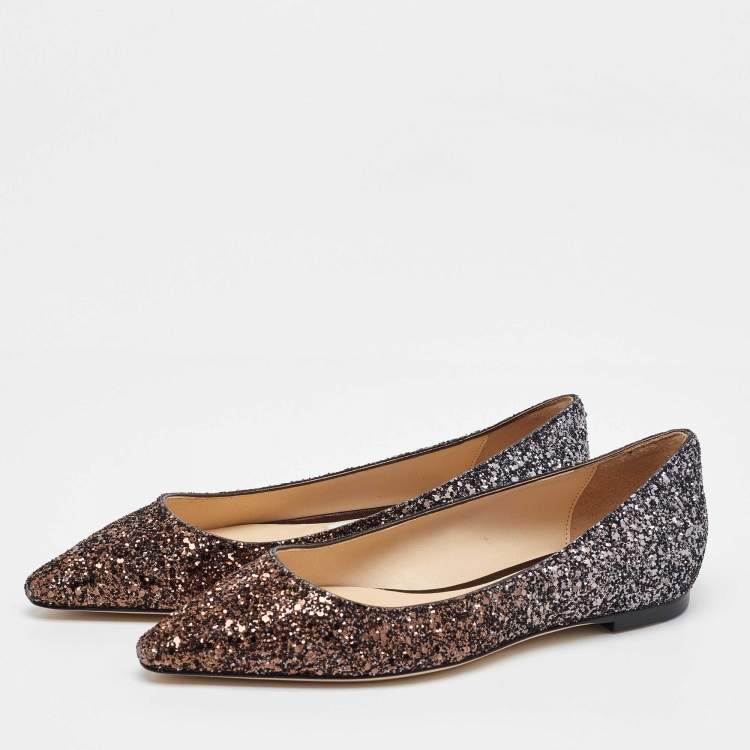Pre Owned Jimmy Choo Metallic Ombre Glitter Romy Pointed Toe Ballet Flats Size 34.5