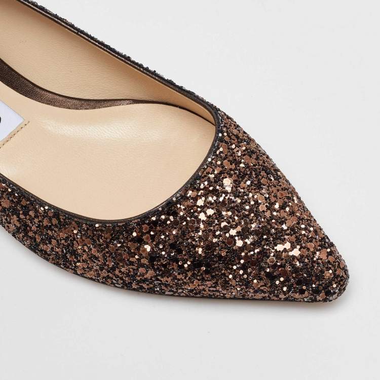 Pre Owned Jimmy Choo Metallic Ombre Glitter Romy Pointed Toe Ballet Flats Size 34.5
