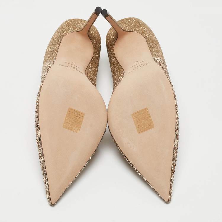 Pre Owned Jimmy Choo Gold Glitter Love Pumps Size 41