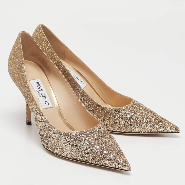 Pre Owned Jimmy Choo Gold Glitter Love Pumps Size 41
