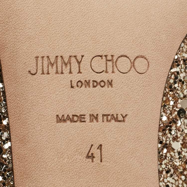 Pre Owned Jimmy Choo Gold Glitter Love Pumps Size 41
