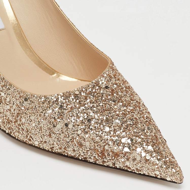 Pre Owned Jimmy Choo Gold Glitter Love Pumps Size 41