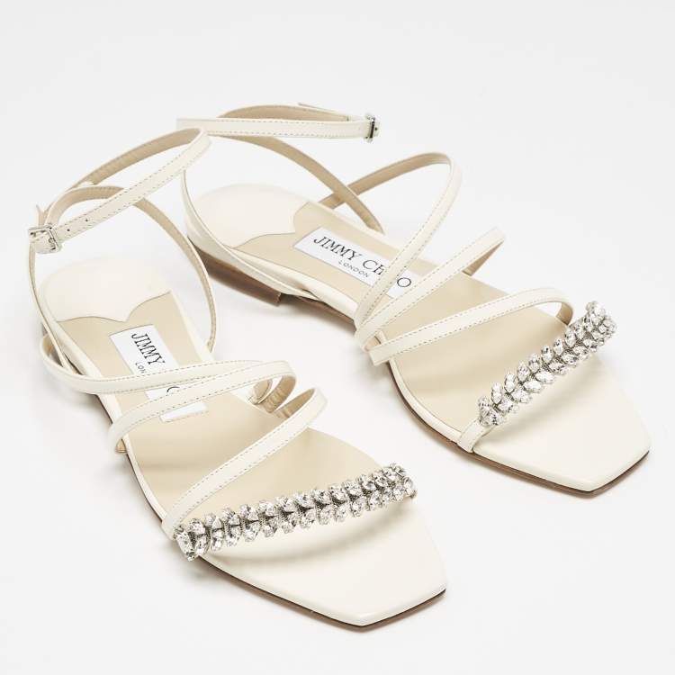 Pre Owned Jimmy Choo Cream Leather Bing Flat Sandals Size 35