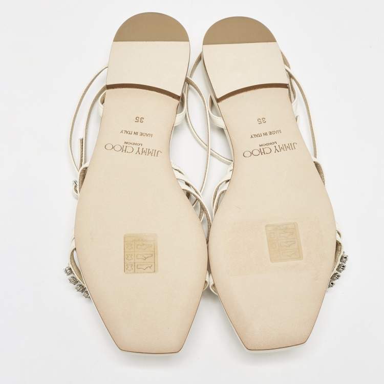 Pre Owned Jimmy Choo Cream Leather Bing Flat Sandals Size 35