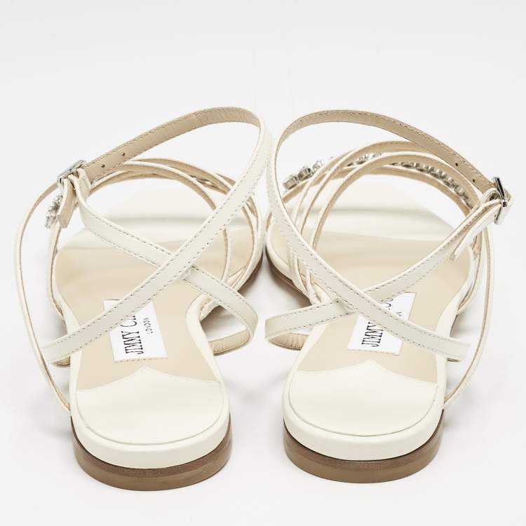 Pre Owned Jimmy Choo Cream Leather Bing Flat Sandals Size 35