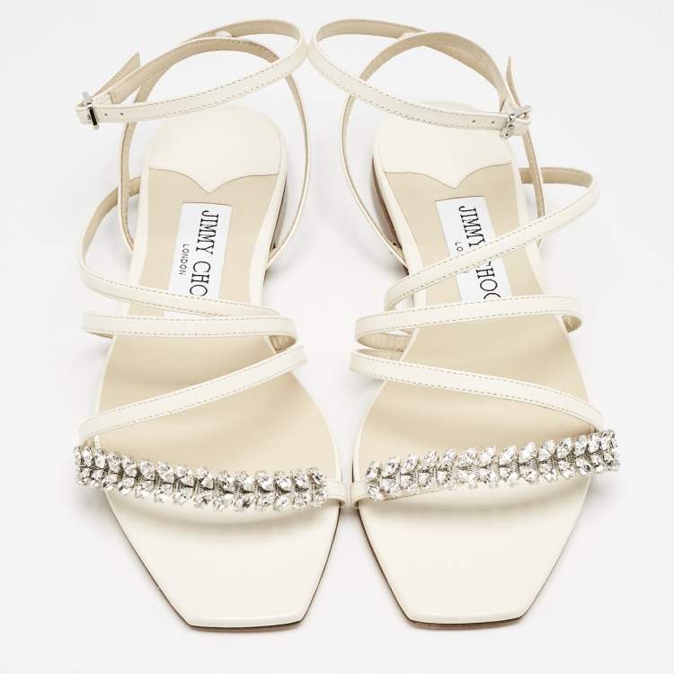 Pre Owned Jimmy Choo Cream Leather Bing Flat Sandals Size 35
