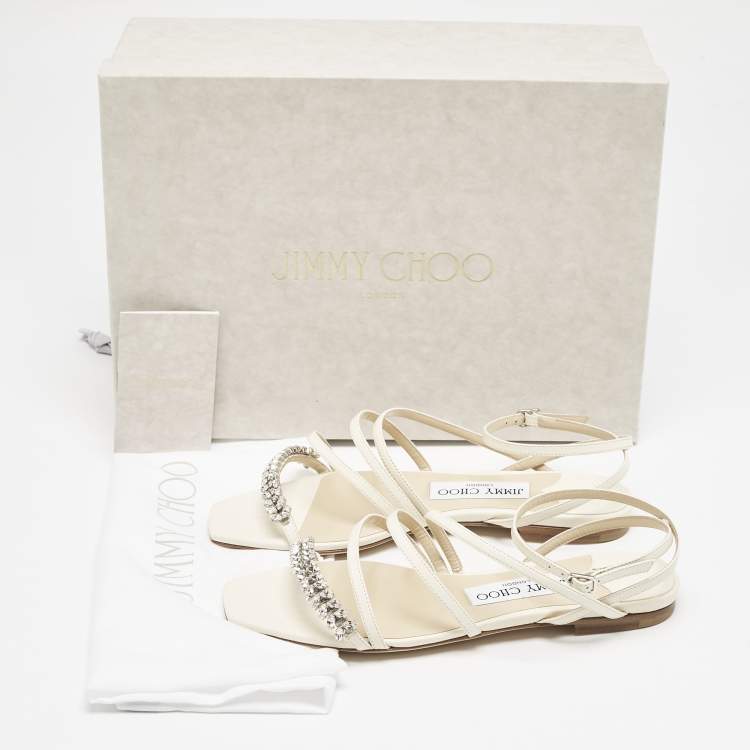 Pre Owned Jimmy Choo Cream Leather Bing Flat Sandals Size 35