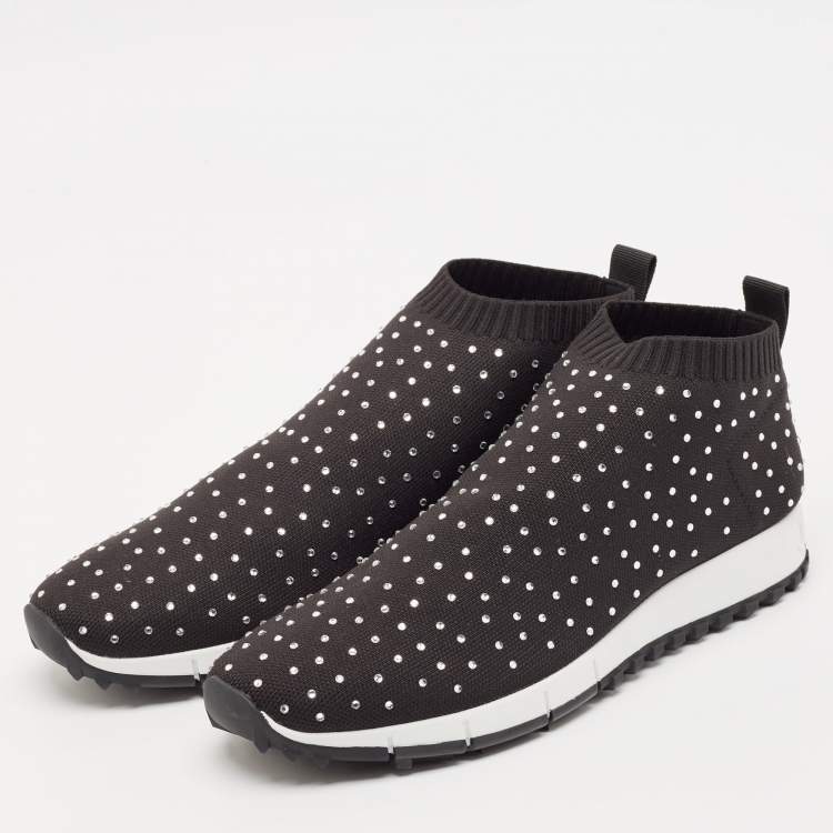 Pre Owned Jimmy Choo Black Knit Fabric Norway Slip On Sneakers Size 39.5
